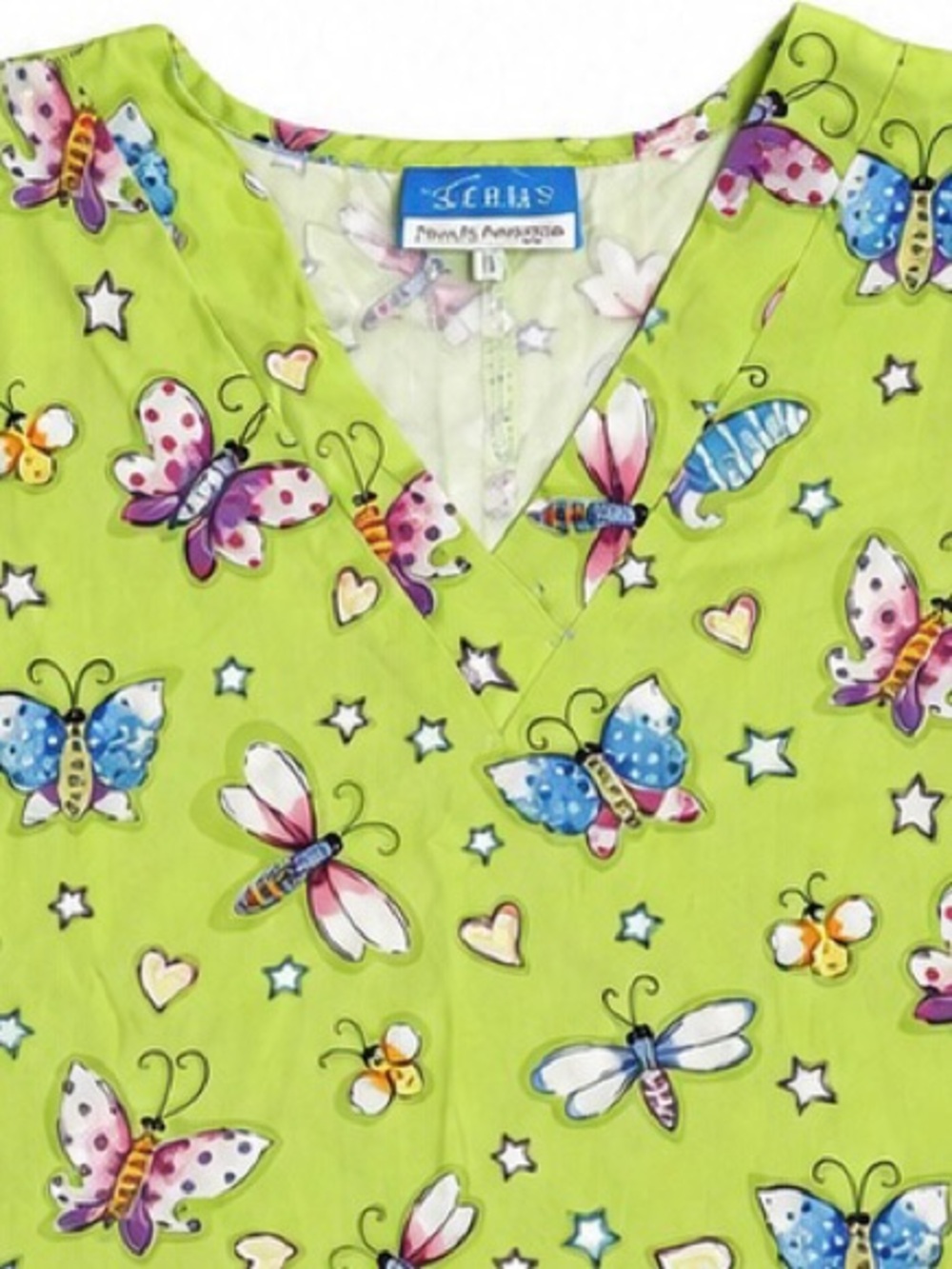 Scrub HQ Butterfly Dragonfly Bee Print Scrub Top Lime Green Nurse S Uniform Bug